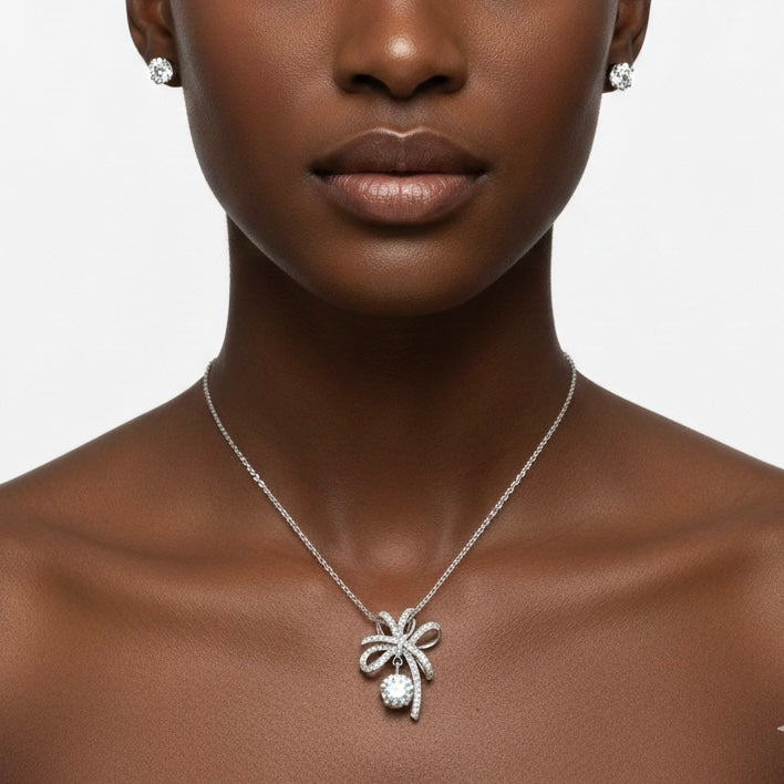 Coquette Bow Necklace, Silver