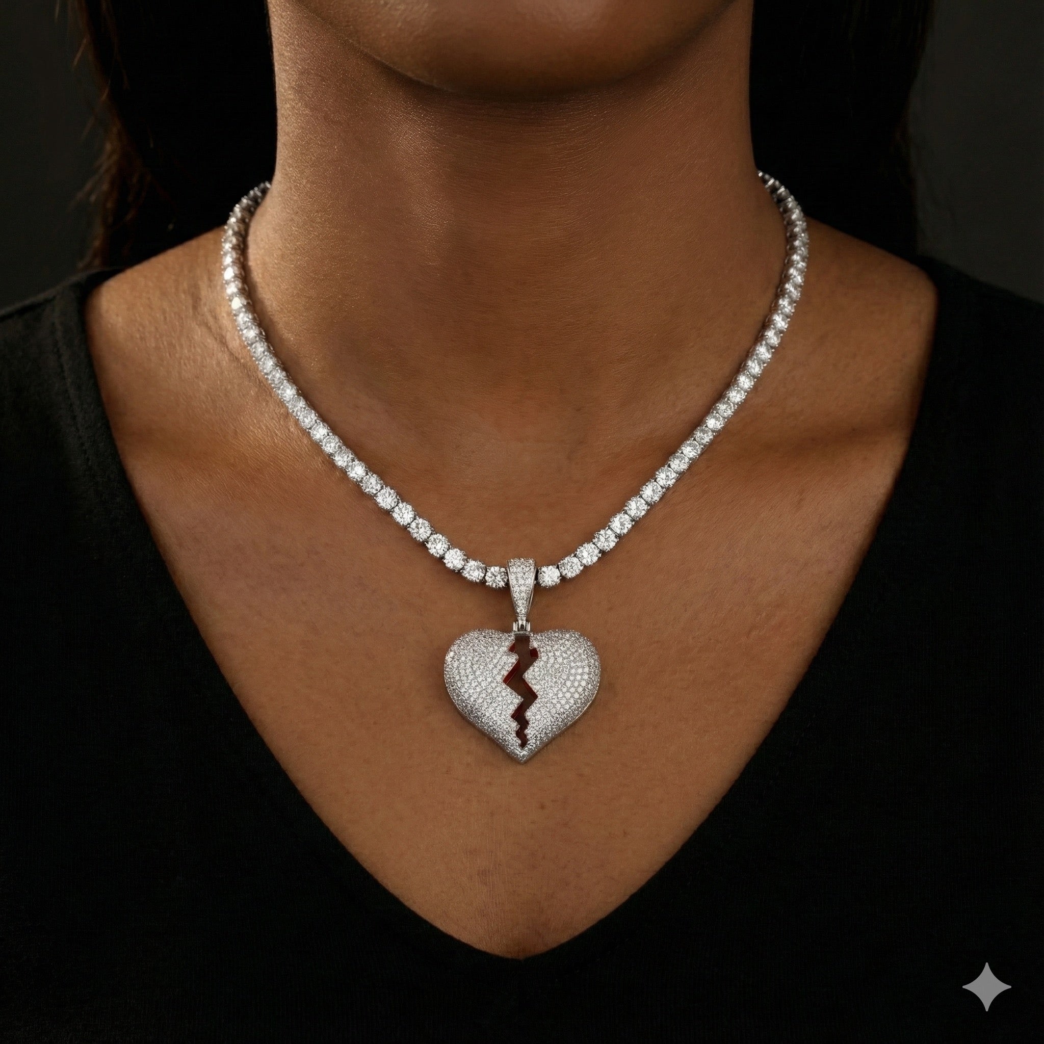 The Cold Heart Pendant With 4mm Tennis Chain