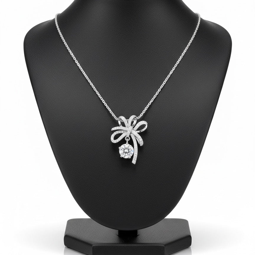 Coquette Bow Necklace, Silver