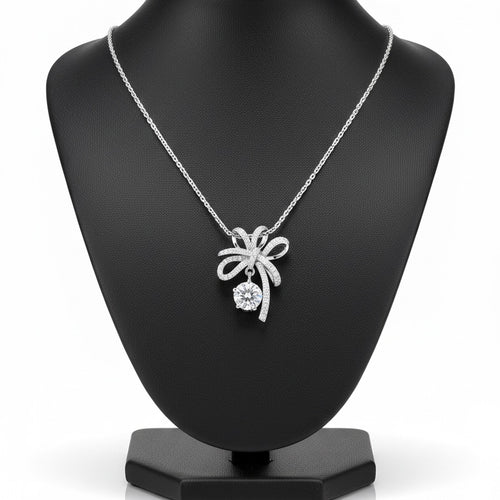 Coquette Bow Necklace, Silver