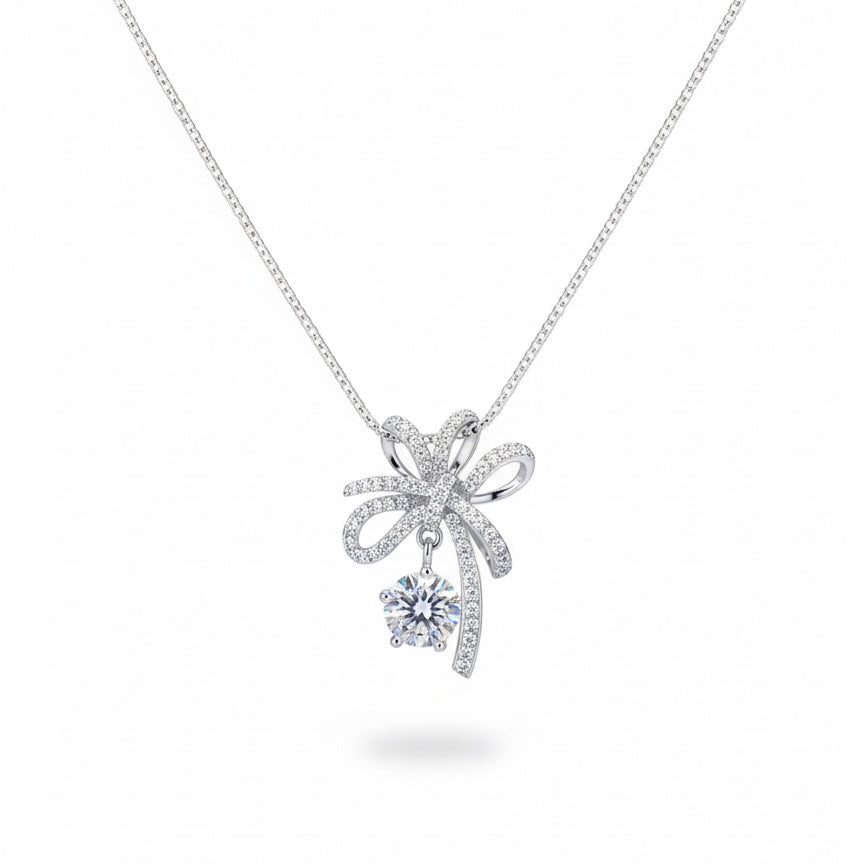 Coquette Bow Necklace, Silver