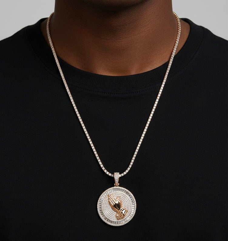 PRAY Pendant with 3mm tennis chain