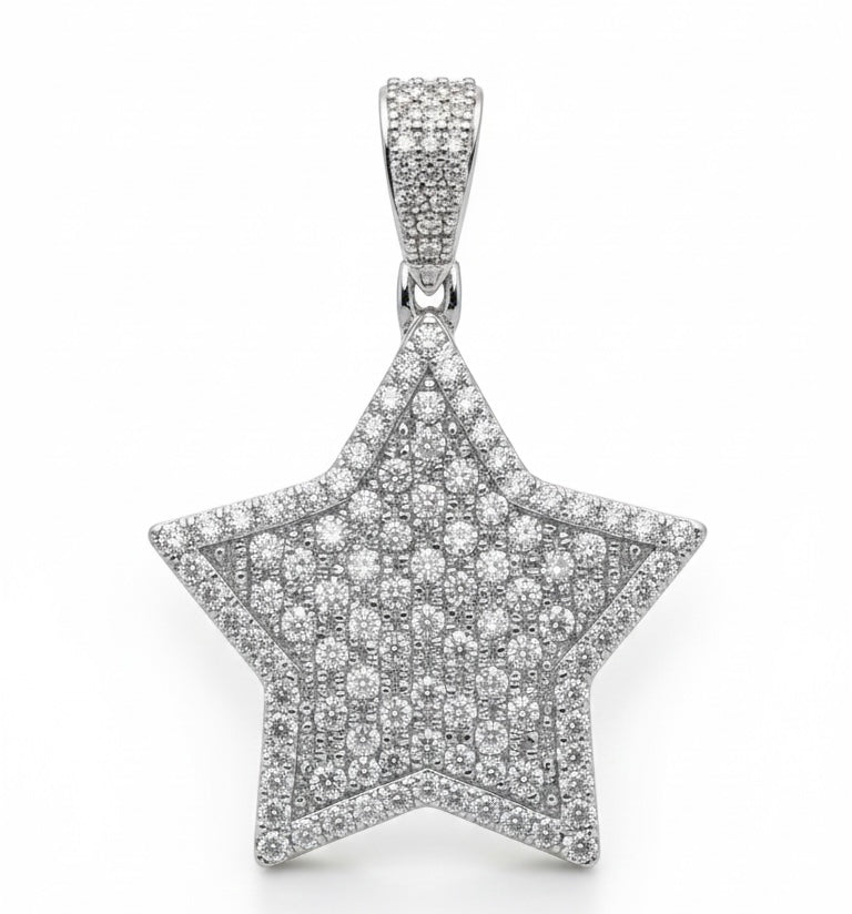 The Star Orbit Pendant with a 2mm tennis neck chain