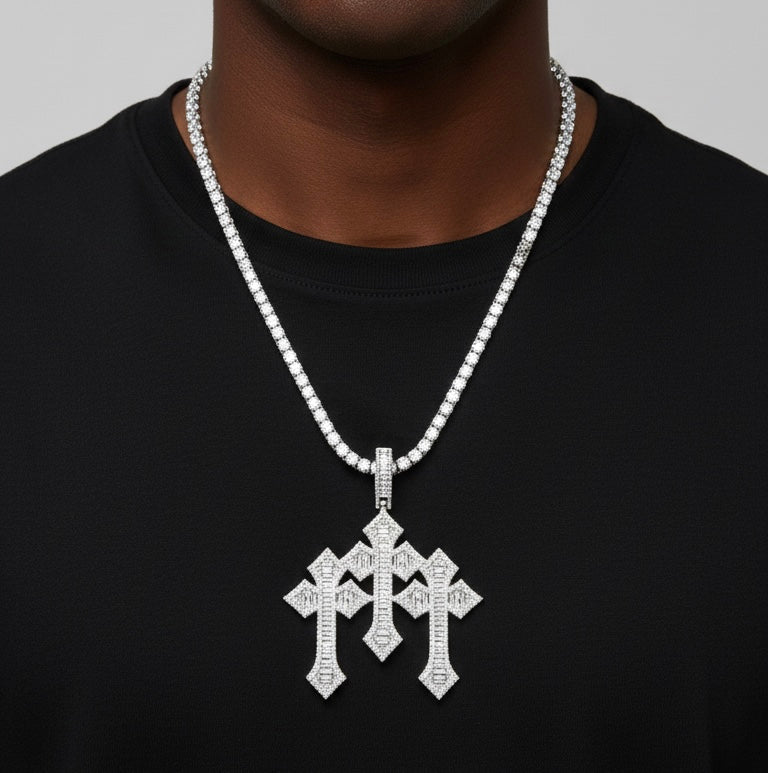 3 in 1 Cross Pendant with 6mm tennis chain